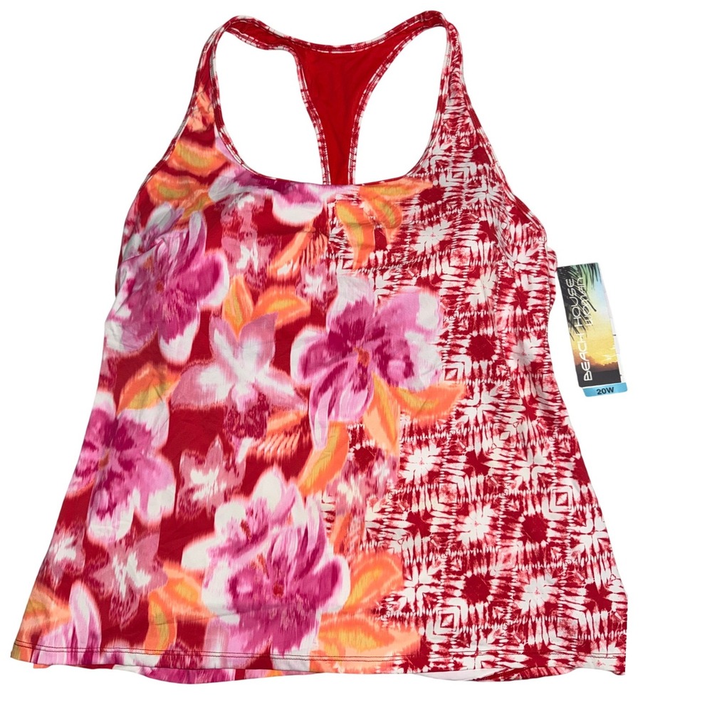 Beach House Woman Sun Coral Floral Racerback Tankini Top 20W NEW
